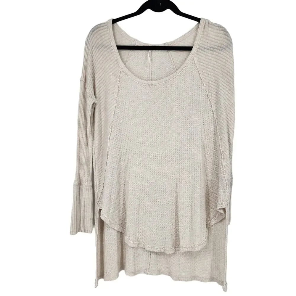 Free People White Scoop Neck Long Sleeve Ventura Thermal Size Medium